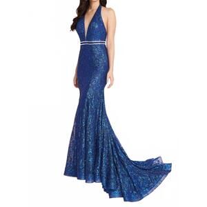 NEW PANOPLY women's low v neck prom dress in royal